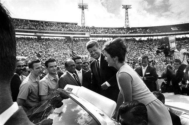 President and Mrs. Kennedy with leaders of the Cuban Invasion Brigade