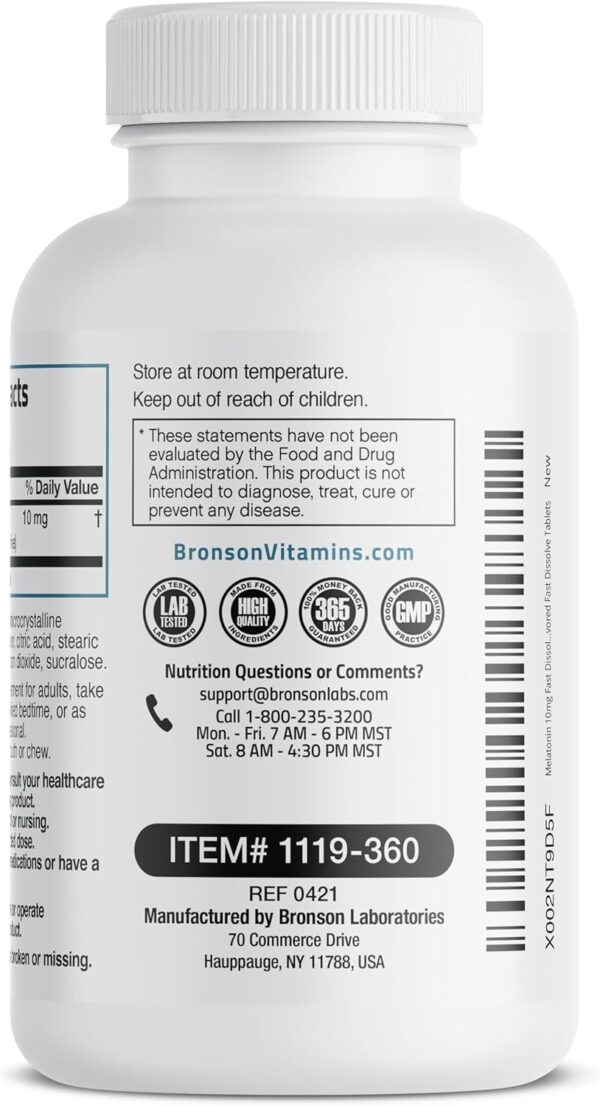 Bronson Melatonin 10mg Fast Dissolve Cherry Flavored Tablets Vegetarian Chewable Lozenges, 360 Count