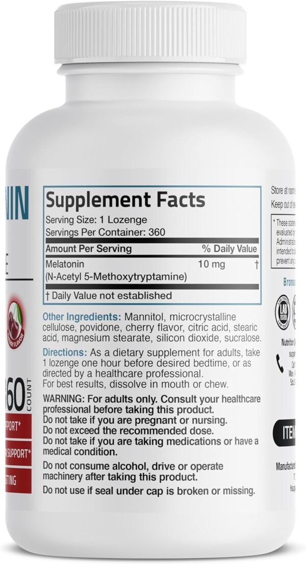 Bronson Melatonin 10mg Fast Dissolve Cherry Flavored Tablets Vegetarian Chewable Lozenges, 360 Count