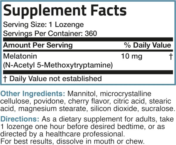 Bronson Melatonin 10mg Fast Dissolve Cherry Flavored Tablets Vegetarian Chewable Lozenges, 360 Count