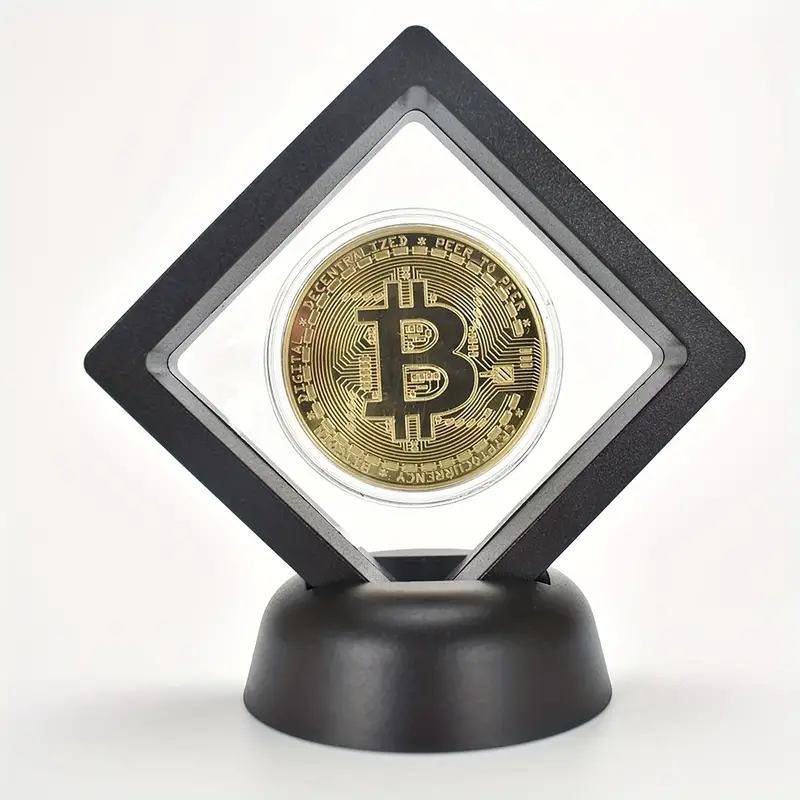 Golden Bitcoin Collectible Coin with Display Stand